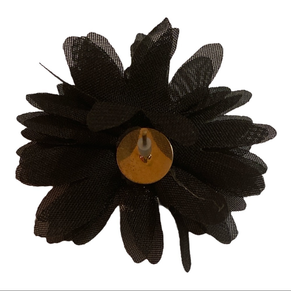 Black big petal floral tulle with faux‎ pearls post back women OS - Picture 5 of 7